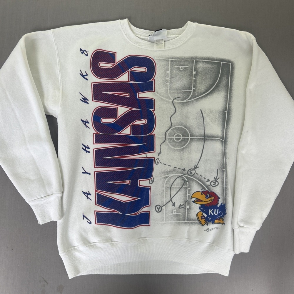 Vintage 1994 Kansas Jayhawks KU Basketball Lee Sweatshirt USA Made Large White